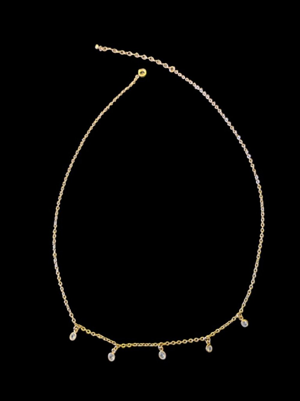 14K 1/20 Gold Filled Dainty Small Bezel 5 CZ Dangle 18" Necklace